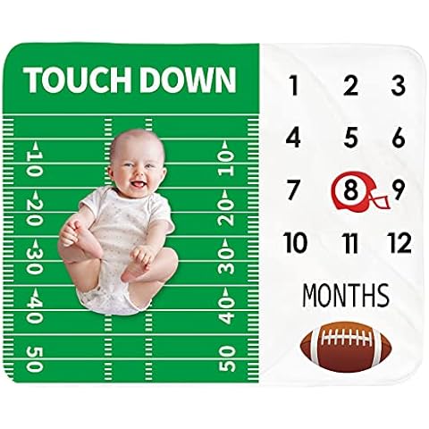 Baby Monthly Milestone Blanket Boy - Newborn Month Blanket Unisex Neutral Personalized Shower Gift Football Sports Nursery Decor Photography Background Prop with Frame Large 51''x40'' Cover