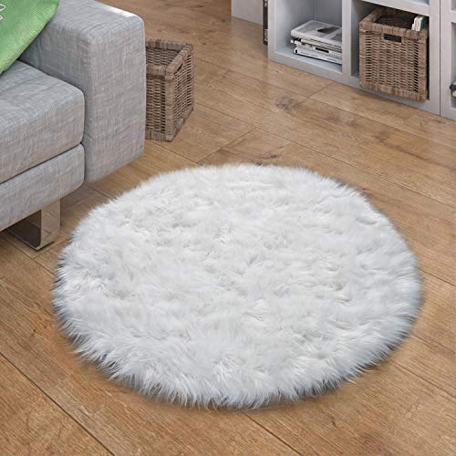 Paco Home Tapis Fausse Fourrure Coussin Coeur Rond Différentes Formes, Blanc, Dimension:45 cm Rond Cover