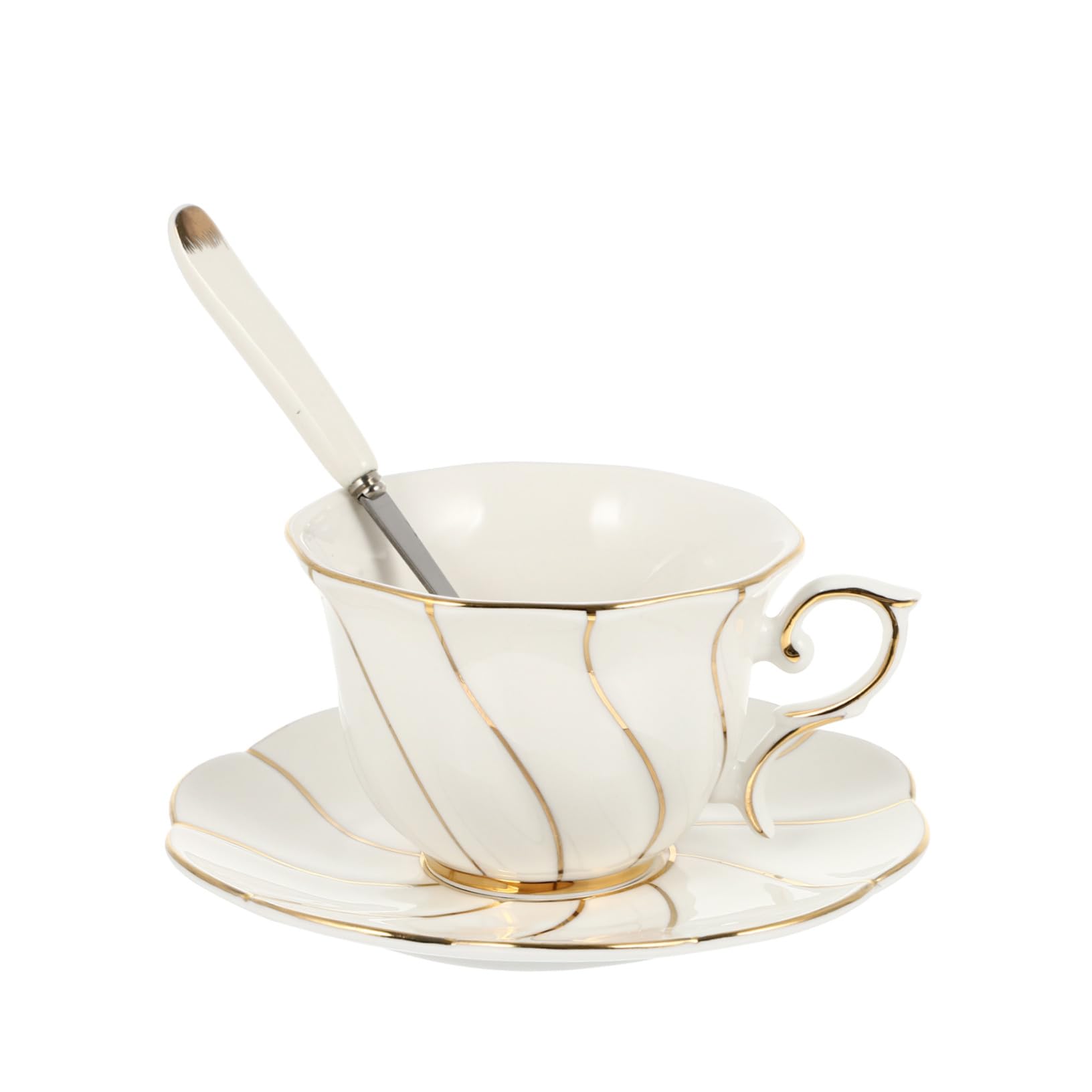 Kaffeetassen Satz Keramik mit Untertassen Weiß Großes Fassungsvermögen Elegantes Geschirr für Kaffee und Tee