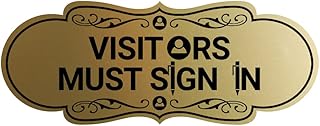Designer Visitors Must Sign In Sign (Brushed Gold) - Large