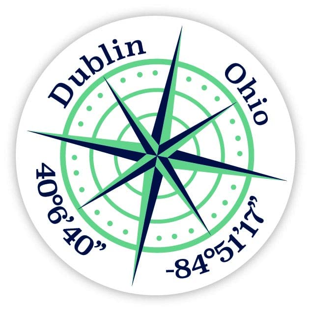 Dublin Ohio 4-Inch Vinyl Decal Sticker Latitude Longitude Compass Design