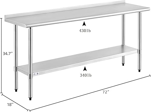 Vista 114 de Rockpoint - Mesa de acero inoxidable para preparación y trabajo con protector contra salpicaduras, 24 x 36 pulgadas; para cocina comercial, metal