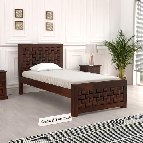 Image of Solid Sheesham Wooden Bed 6X4 Bed Single Bed Without Storage for Bedroom - Single Cot Wooden BedSingle Size for Living Room Guest Room - 12 Month Warranty (Henry Walnut)