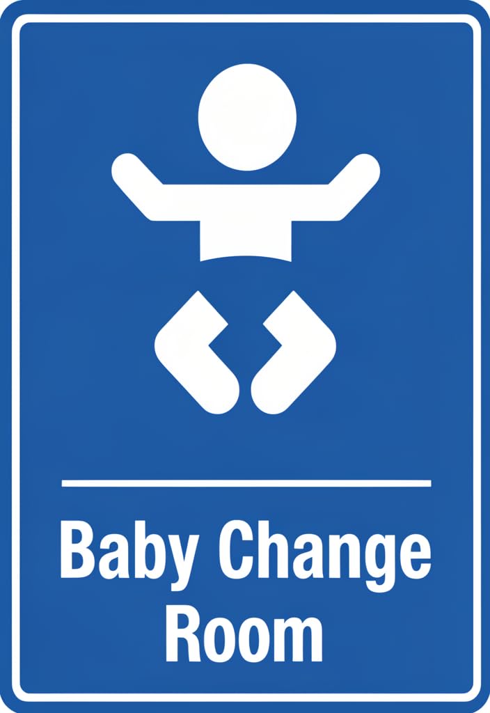 peiyeety Baby Change Room Tin Sign 12x8 Inch, Blue & White Restroom Style Metal Wall Decor Plaque, Easy Hang Nursery Bathroom Changing Station Sign for Home, Daycare, Office & Gift Idea