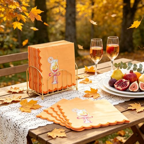 Love at First Spritz Cocktail Napkins, 50Pcs Orange Scalloped Paper Napkins - image 1