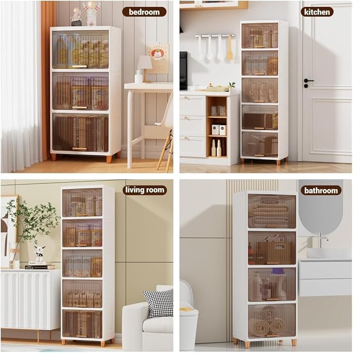 Image of LUHI Multi-Purpose Organizer | Modular Storage Box for Clothes, Kitchen, Bedroom & Living Room | Stackable Rack, Space-Saving Wardrobe Cabinet (Crystal White, 6-Layer)