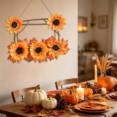 Harvest Wooden Branch Sunflowers Fall Door Decor, Hanging Fall Door Sign - image 6