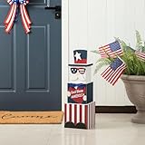 Glitzhome 24' H Double Sided Wooden Porch Decor, Easter Bunny Uncle Sam Nesting Boxes with Lid Decorative Boxes for Easter 4th of July Independence Day Memorial Day National Day Decoration