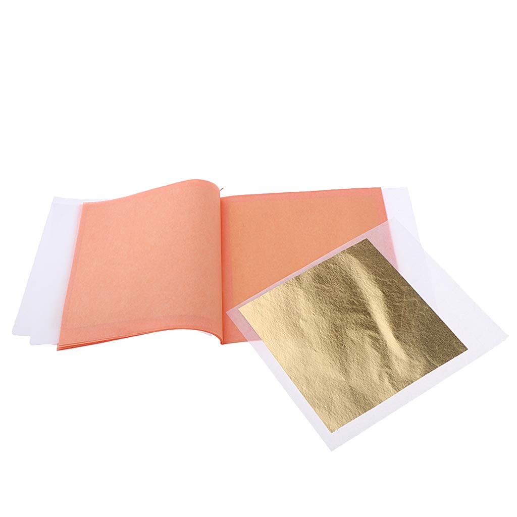 Homyl 5 Sheets 24k Gold Leaf On Transfer Paper for Facial, Arts Crafts, Gliding, Interior Decor, 92 X 106 X 1mm