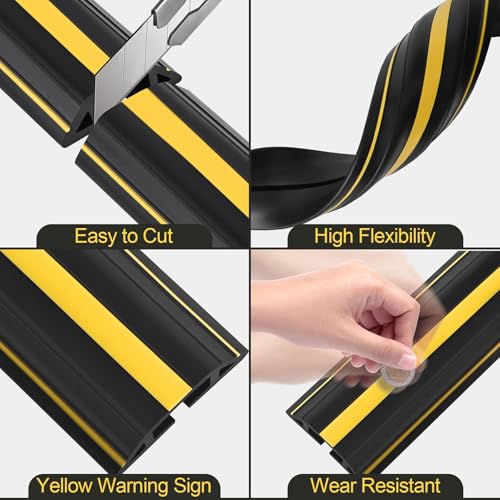 Image of MYFAMIREA 30FT Floor Cord Cover Heavy Duty Cable Cover Protector with 3 Channels Extension PVC Floor Wire Cover Outdoor Cord Hider Management Cord Cover for Wire on Floor for Home Office Outdoor