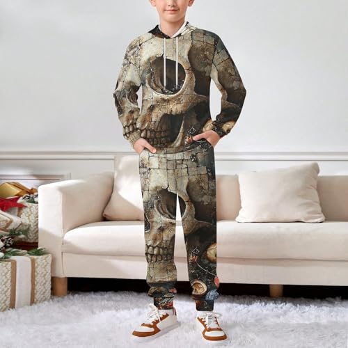 Boys Girls Clothes Hoodies Sweatshirt Pants Set 2 Pieces Fall Winter Outfits, Vintage Skull Head3