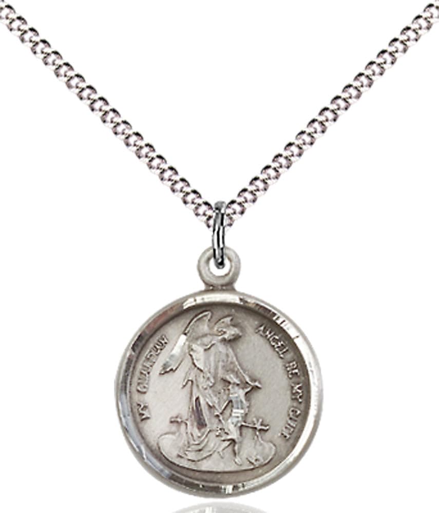 Sterling Silver Guardian Angel Pendant with 18" Stainless Steel Lite Curb Chain.