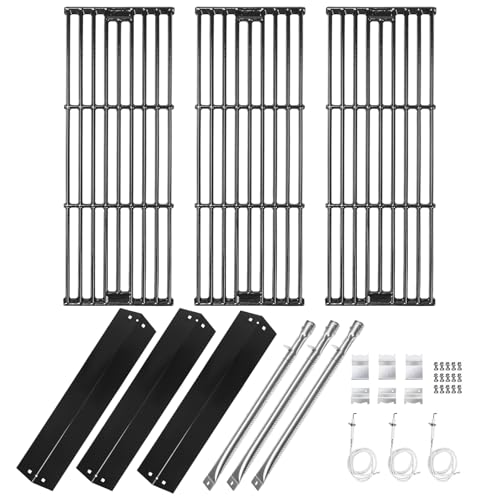 Hisencn Replacement Parts for Chargriller 3001 3008 3030 4000 5050 5252 Gas Grill Models Stainless Steel Burner Porcelain Steel Heat Plate Porcelain Cast Iron Cooking Grid Grates