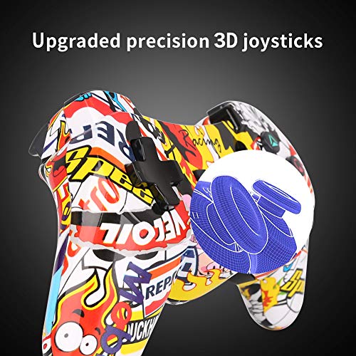 2 Pack PS3 Controller Wireless - OUBANG PS3 Remote for Playstation 3 with Dual Shock,The Best Choice for Gift (Graffiti+Black) - Thumbnail 4