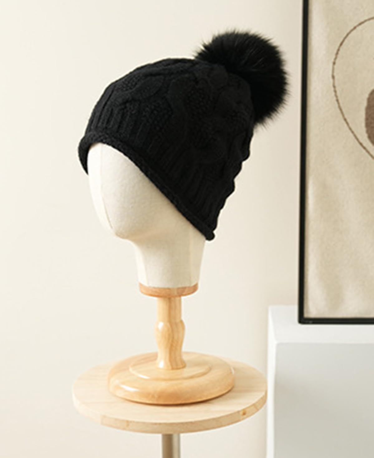YUONNY Damska dzianinowa czapka beanie z dużym odpinanym pomponem, 100% kaszmiru, miękka, ciepła dzianinowa czapka z pomponem, damska zimowa wszechstronna czapka z pomponem z zawijanymi krawędziami