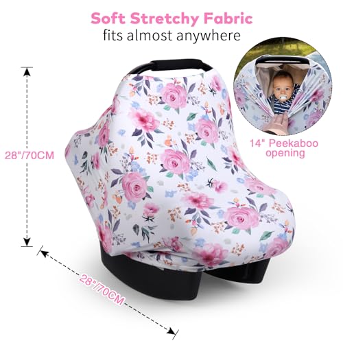 Image of Rquite All-in-1 Car Seat Cover Baby, Carseat Covers for Girl Boy, Stretchy Soft Infant Car Seat Cover, Multi-use Baby Carrier Cover, Car Seat Canopy, Stroller Sun Shade, Nursing Breastfeeding Cover