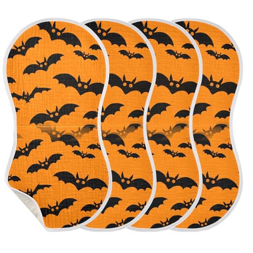 Muslin Burp Cloth for Baby 2PCS Halloween Flying Bats Super Absorbent Burping Cloths, Bibs for Newborn Boys Girls3