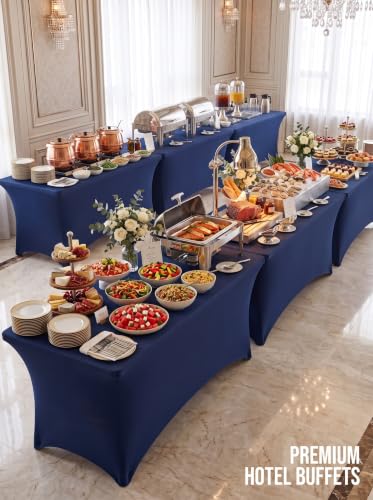 Image of Utopia Kitchen 6Ft 10 Pack, Navy Blue Tablecloth for Rectangle Tables - Fitted Table Cloth Washable & Wrinkle Resistant Bulk Event Hospitality Wedding Banquet Corporate Functions Use