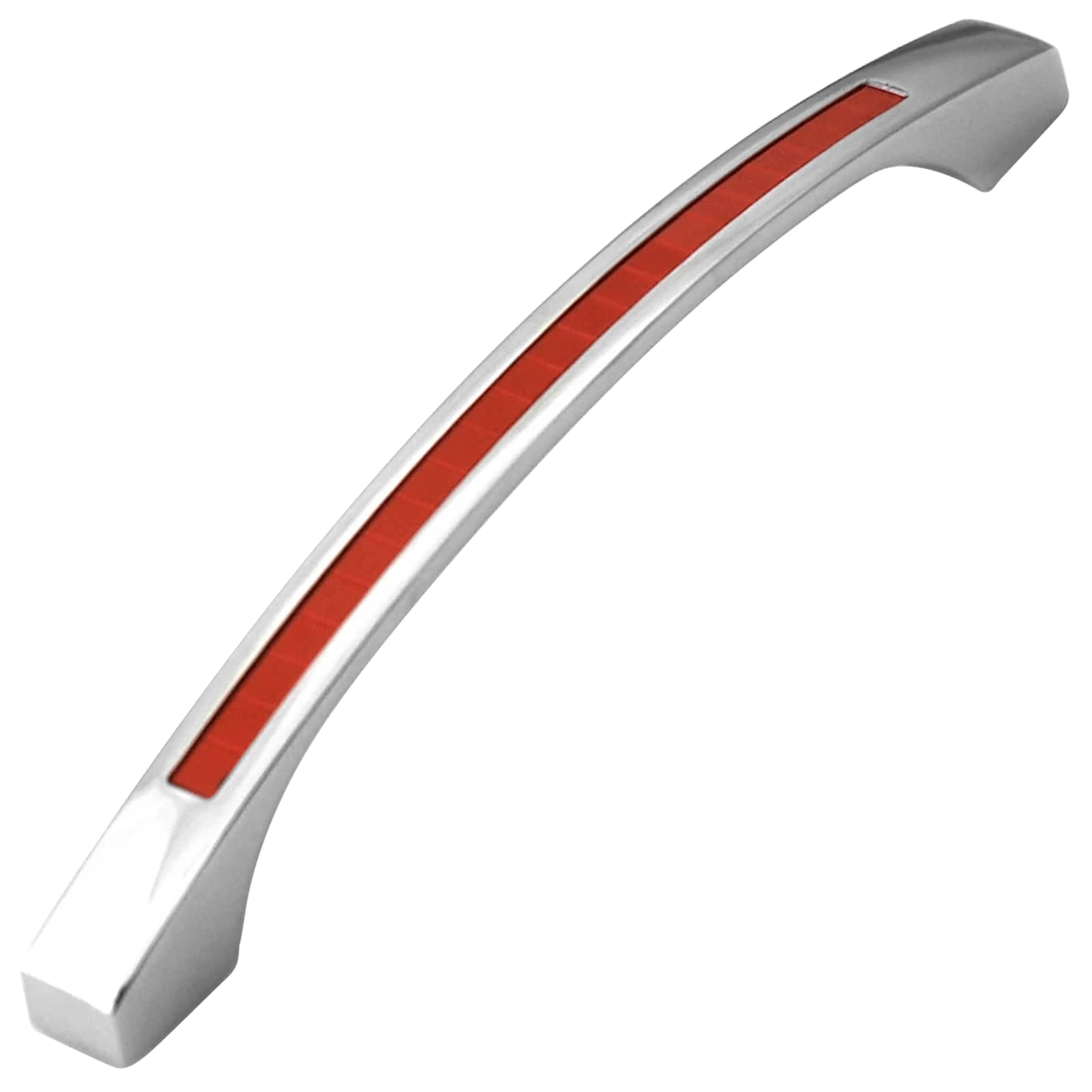 Decoranddecor Polished Chrome + Red Glow Bow Polished Chrome Kitchen Bathroom Bedroom Cabinet Door Knobs Drawer Furniture Handles (96Mm Hole Center, Chrome + Red)