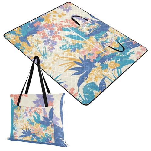 Yoogain Outdoor Blanket for Grass Portable Park Sand Resistant Beach Blankets for Family Concert Blanket Spring Colorful Flowers Leaves 60x80in