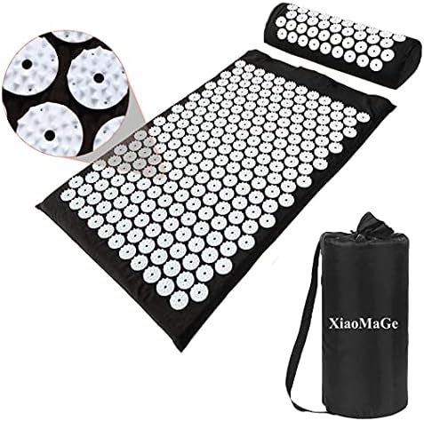 Acupressure Mat and Pillow Set with Bag - Large Size 28.7 X 16.5 inch Acupuncture Mat for Neck & Back Pain, Muscle Relaxation Stress Relief, Sciatica Pain Relief Pillow (Black)