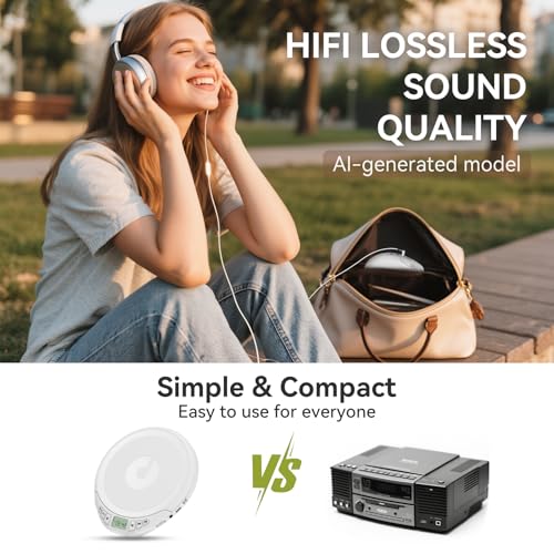 Image of Portable CD Player for Car: Kegaudio with Earphones Anti-Skip LCD Display Personal Disman Disc Player for Car & Sports Supports MP3 WMA PROG & Memory Function
