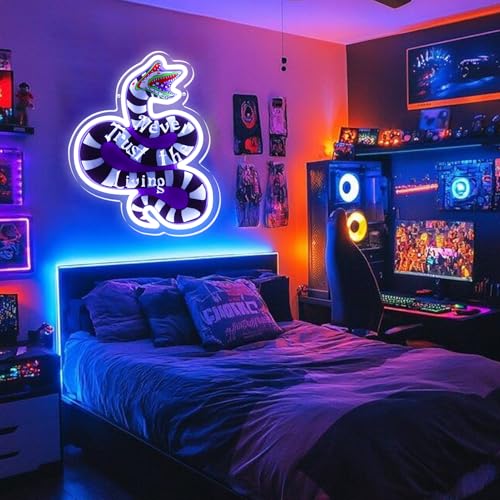 Image of KODGGHK Snake Monster Sandworm Horror Neon Sign for Wall Decor, Dimmable Never Trust The Living Neon Lights for Game Room, Bedroom, Man Cave, Halloween Decor, LED Light up Signs Bar Club Party Gift for Boys Girls