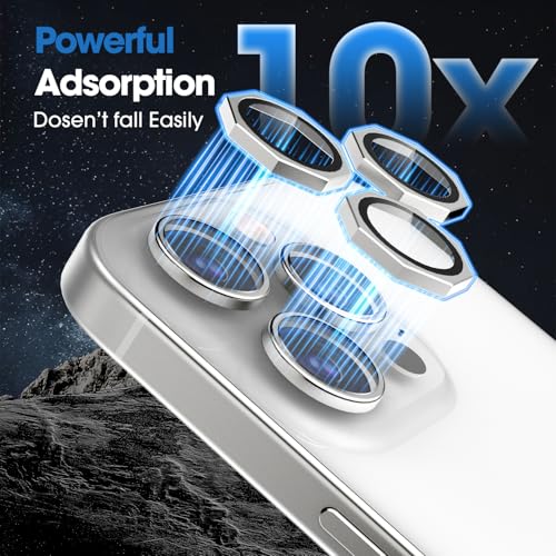 Image of GadgetBite Snaptra Octagon Lens Protector Compatible With iPhone 16 Pro & iPhone 16 Pro Max - 9H Tempered Glass Camera Cover with Metal Ring, Scratch-Resistant,Camera Lens - White Titanium