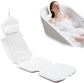 Almohada Bañera Completa 4 en 1 con Ventosas, Cojín Bañera Adultos Antideslizante 134x41cm, Soporte Cabeza, Espalda, Lumbar y Caderas, Accesorios para Bañera de Lujo