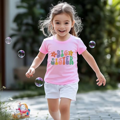 Image of Big Sister Announcement T Shirt Toddler Girls Promoted to Big Sister Tees Outfits 1-7 Years