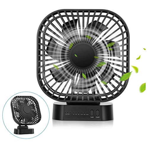 Schreibtisch Ventilator mit Magnetfuß, 3 Geschwindigkeiten mit Timer, 7 Blades Super Quiet, Stromversorgung über USB oder Batterie, Klein