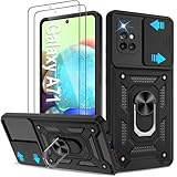 for Samsung Galaxy A71 5G Case with [2 Pcs] HD Screen Protector, Heavy Duty Shockproof with 360° Rotation Kickstand [Military Grade] Protective Case for Galaxy A71 5G, Black