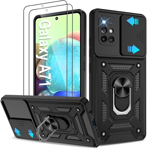 for Samsung Galaxy A71 5G Case with [2 Pcs] HD Screen Protector, Heavy Duty Shockproof with 360° Rotation Kickstand [Military Grade] Protective Case for Galaxy A71 5G, Black