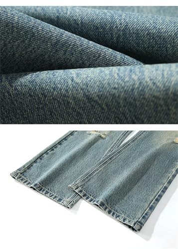 Men Streetwear Denim Pants Ripped Hollow Out Vintage Distressed Frayed Flared Jeans4