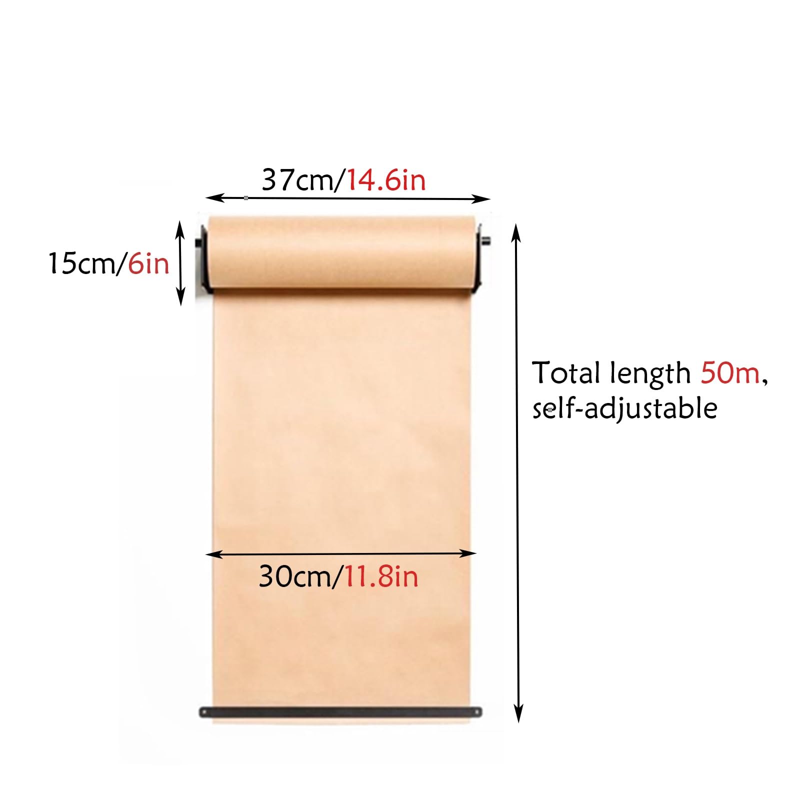Distributeur Papier Kraft Mural 127 67 97 37 Cm, Coupe-Rouleau De Papier pour Cuisine/Salle Bricolage, Rouleau Papier Kraft avec Barre(37cm/14.6in)