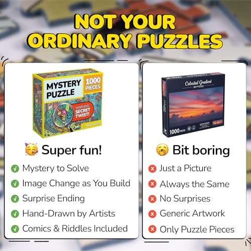 Image of Odd Pieces Jigsaw Puzzles 1000 Pieces with Storytelling Comics, for Women, White Elephant, Mystery Puzzle for Adults & Kids - 19.7'' x 27.6'' Frameable Magic Puzzle Art (AstroGastro)