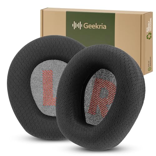 Image of Geekria Comfort Mesh Fabric Replacement Ear Pads Compatible with JBL Quantum 100 Headphones, Soft & Comfortable Ear Cushions Repair Parts (Black)