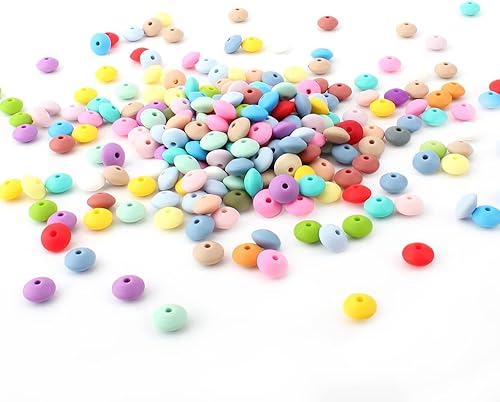 Miniatura 2 de 100 cuentas de ábaco con forma de lentejas de 0.472in, platillo colorido, cuentas espaciadoras sueltas para collares, pulseras, accesorios para