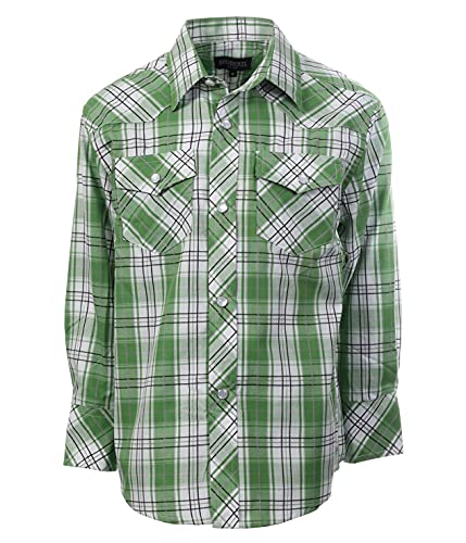 Image of Gioberti Boys Casual Western Plaid Long Sleeve Pearl Snaps Shirt