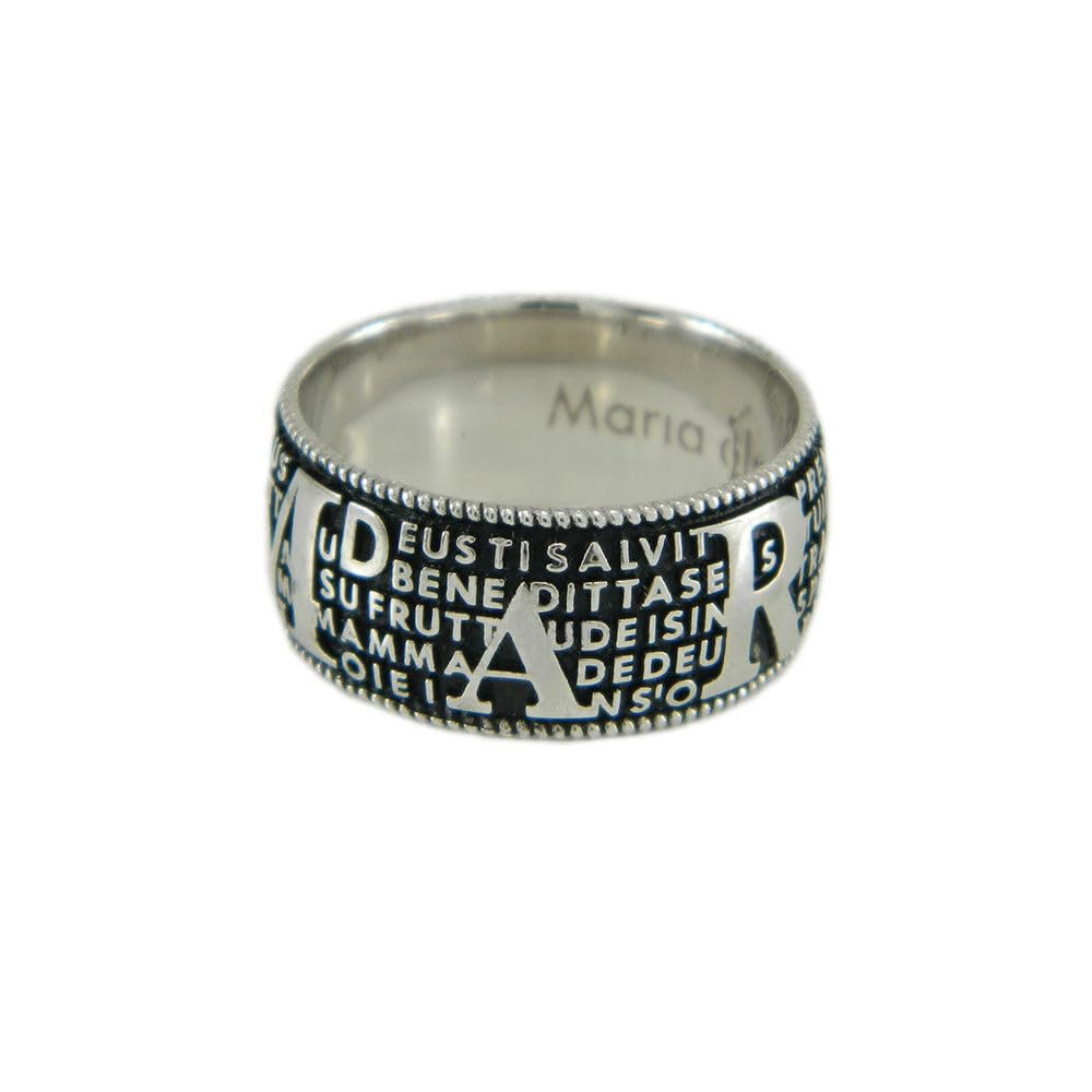 Maria de Deus Anello Fascia in Argento con Preghiera Ave Maria in Lingua sarda