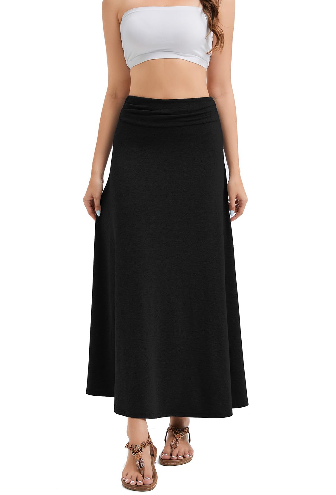 Womens Convertible High Waisted Maxi Skirt Tummy Control Non-Slip Elastic Waist Flowy Flare Casual to Dressy