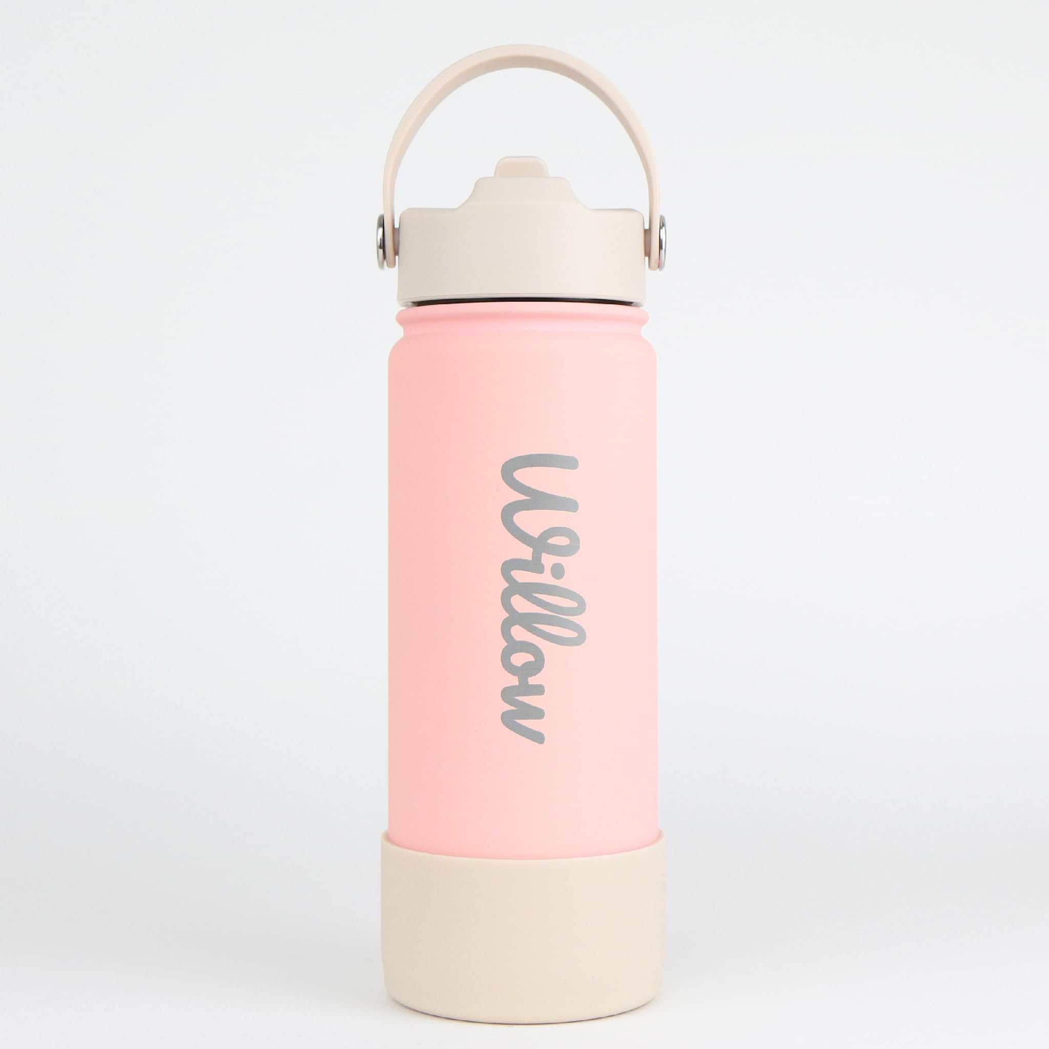 cribstar Personalised Water Bottle, Insulated Stainless Steel, Straw Lid, Laser Engraved Name, BPA Free, Leakproof (Peach [Vertical Engraving], 18oz/500ml) — image 1