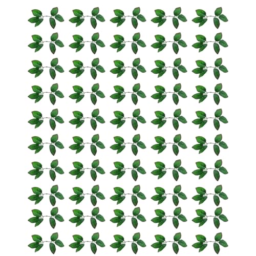 JCBIZ 50PCS Six Fork Silk Screened Imitation Red Edge Rose Leaves Artificial Green Leaves Vine Decorative Leaves for Boutonnieres Weddings Celebration Events Birthdays