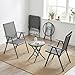 LIFERUN 3-Teiliges Balkonmöbel Set, Bistro Set Metall mit 2 Klappstühlen & 1 klappbarem Glastisch, Gartenmöbel Klappbar, Outdoor Sitzgruppe für kleinen Balkon, Dunkelgrau