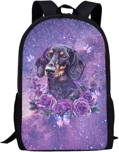 Lightweight Hiking Backpack Dachshund, Cute Animal Print Travel Ready Daypack for Outdoor Enthusiasts 17in