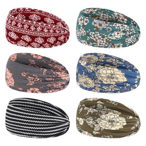Image of YARIEW 6Pcs Headbands Paisley Bandanas Head Bands Sweat Band Hair Wrap Headwrap Fashion Boho Wide Thick Workout Yoga Elastic Headbands Mens Cooling Running Sports Headband Sweatbands for Women and Men