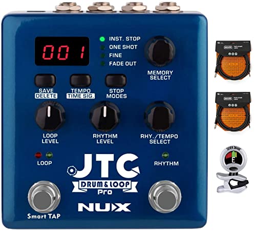 Briskdrop NUX JTC Pro Drum & Loop Pedal Bundle with 2 MXR Instrument Cables and Snark Clip-On Tuner, jtcprobundle1