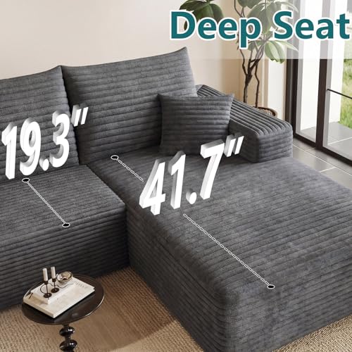 Image of 95 inch U-Shape Cloud Couch, Modern Modular Sectional L-Shape Sofa with Ottoman, Corduroy Upholstered Couches Deep Seat Sleeper Chaise Longue for Living Room, No Assembly Required(Dark Gray, Right Facing)