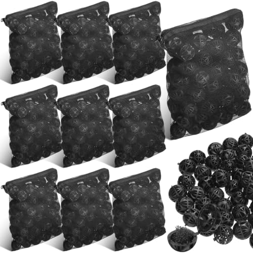 Image of CHENGU 1000 Pcs Bio Filter Balls Black Bio Balls for Aquarium Filter Filters | 1.02 Inch Internal Pond Bioballs Filters Media with 10 Pieces Aquarium Media Bags Mesh Bags with Zipper for Fish Tank Pond