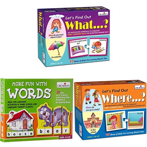 Image of CRE0995 Let's Find Out What Puzzle (Multi-Color, 54 Pieces) & CRE0641 More Fun with Words & CRE0996 Let's Find Out Where Puzzle (Multi-Color, 54 Pieces)
